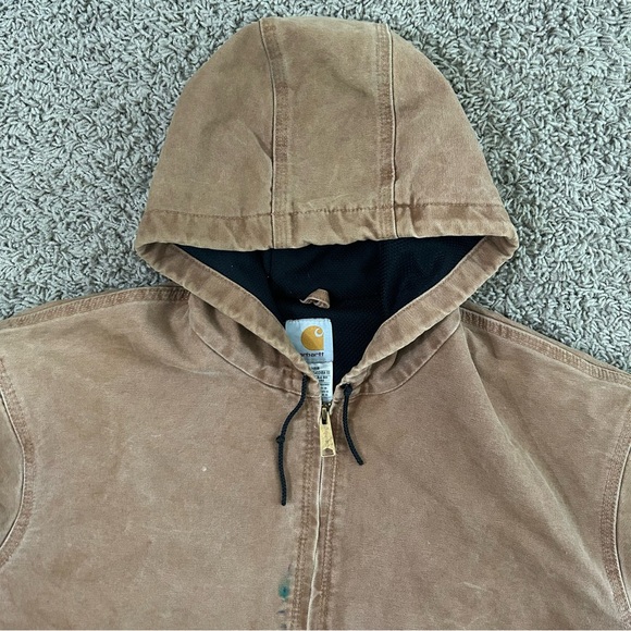 Vintage Carhartt Canvas Hooded Active Jacket Mens XL Lined Zip Workwear J160 BRN - Picture 8 of 14